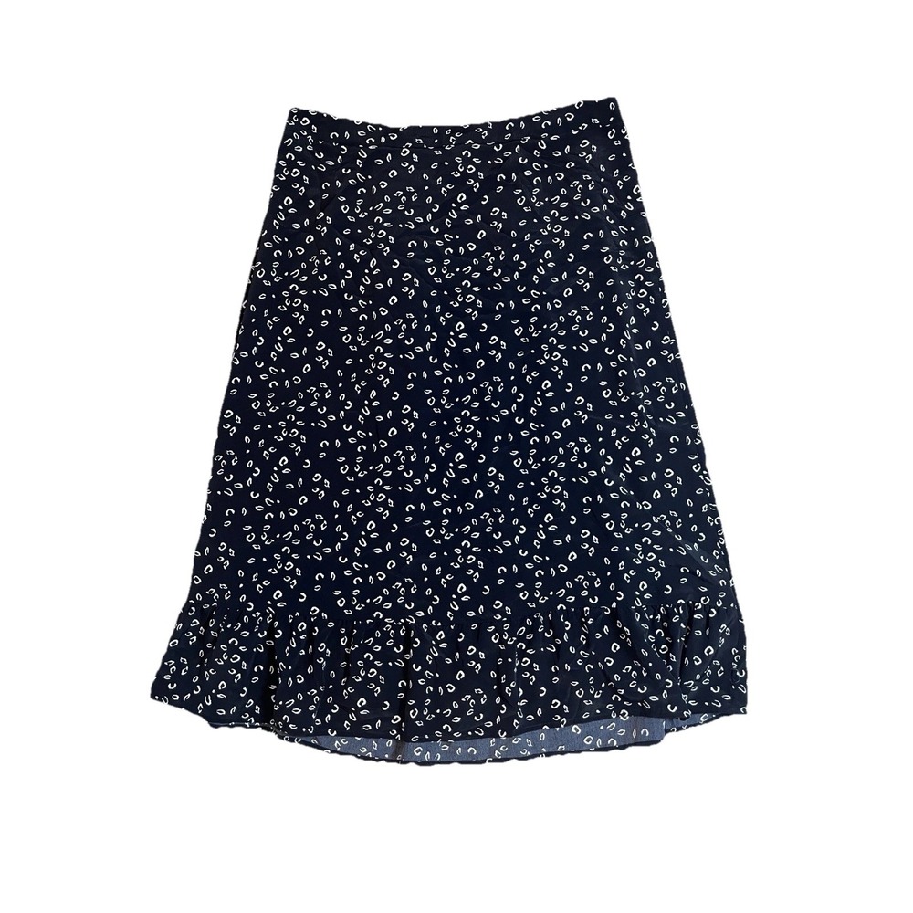 Downeast Women's Leopard Print  Midi Skirt Large  A-line Ruffle Preppy Boho